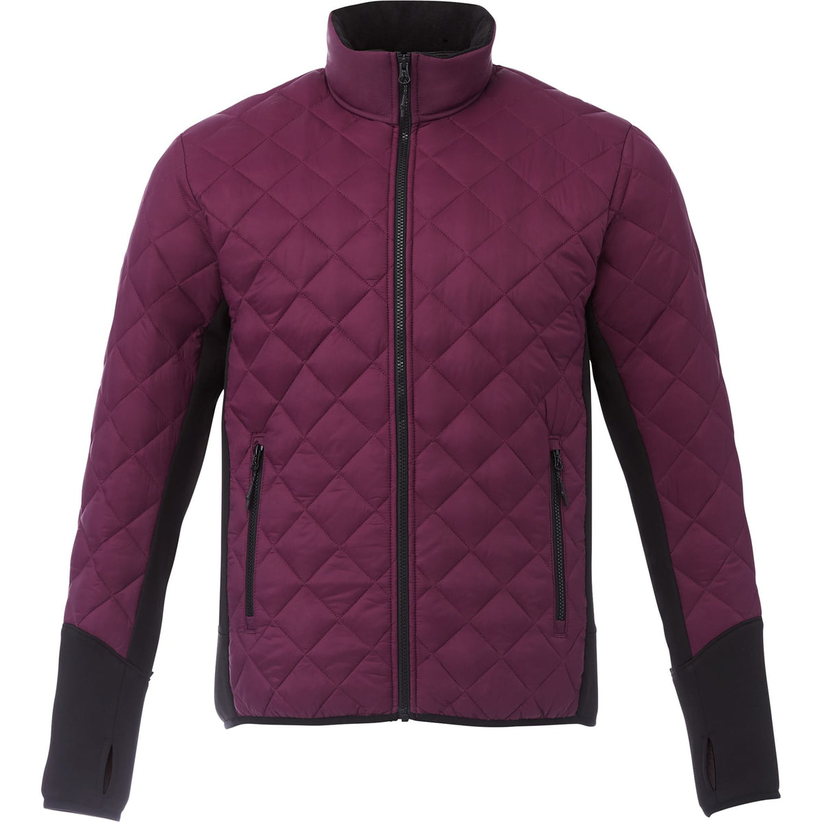 Rougemont Diamond Quilted Hybrid Puffer Jacket for Men Embroidery - Maroon/Black - Front