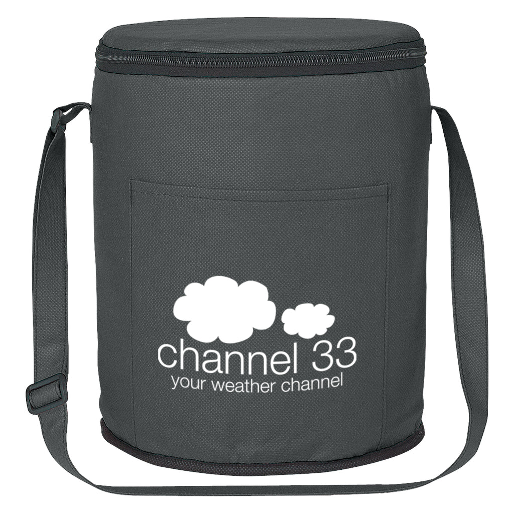 Round Cooler Bag, Non-Woven - Black - Silk Screen