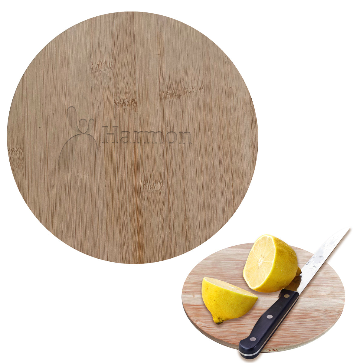 Round Cutting Board in Bamboo - Laser