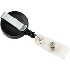 Round Retractable Badge Holder with Belt Clip - Black - Back