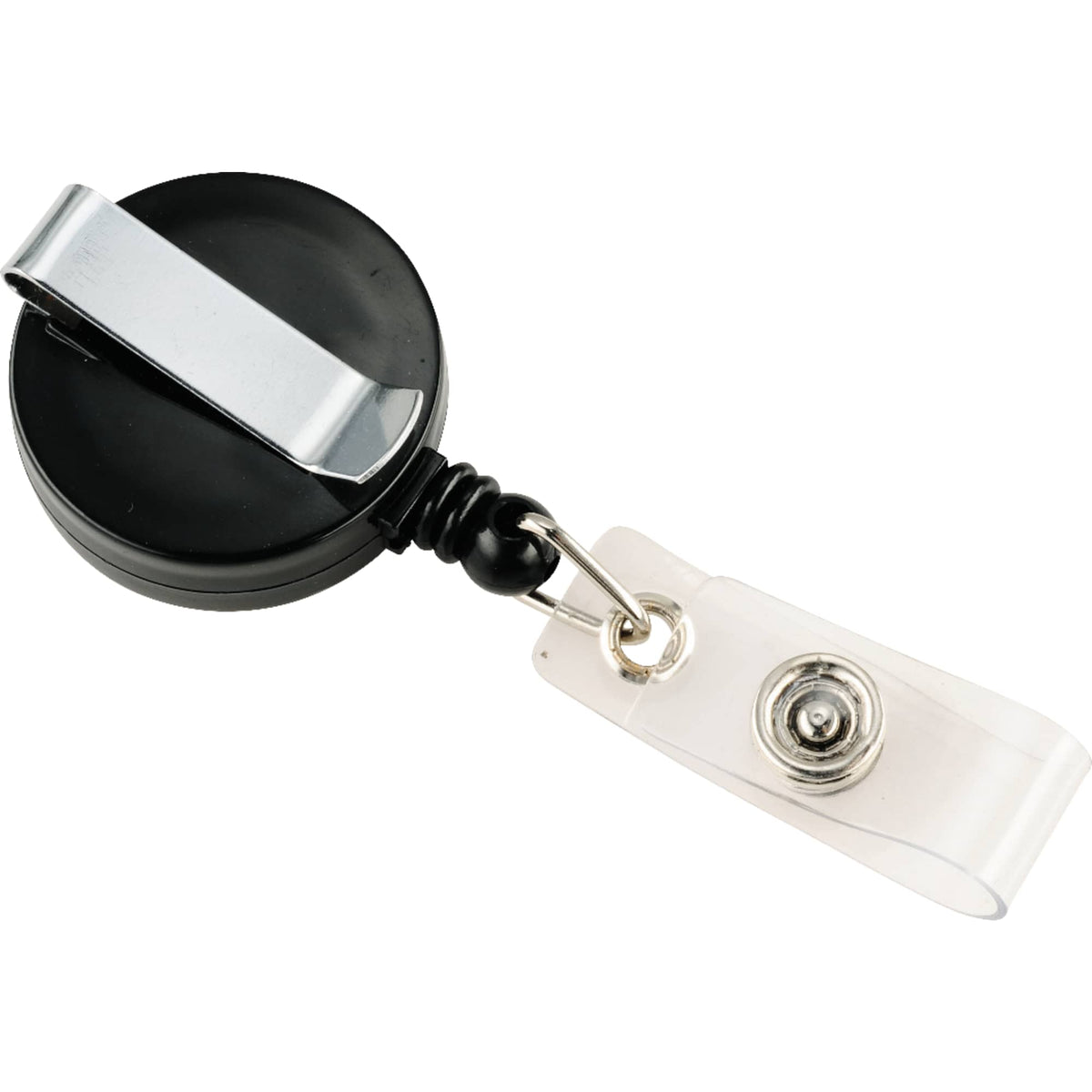 Round Retractable Badge Holder with Belt Clip - Black - Back