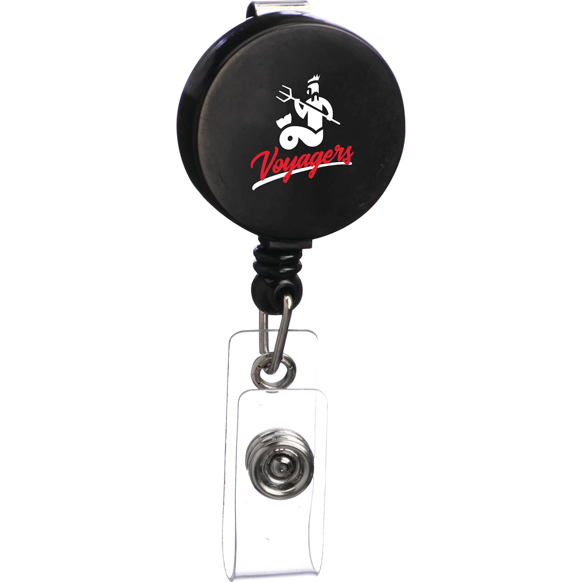 Round Retractable Badge Holder with Belt Clip - Black - Front