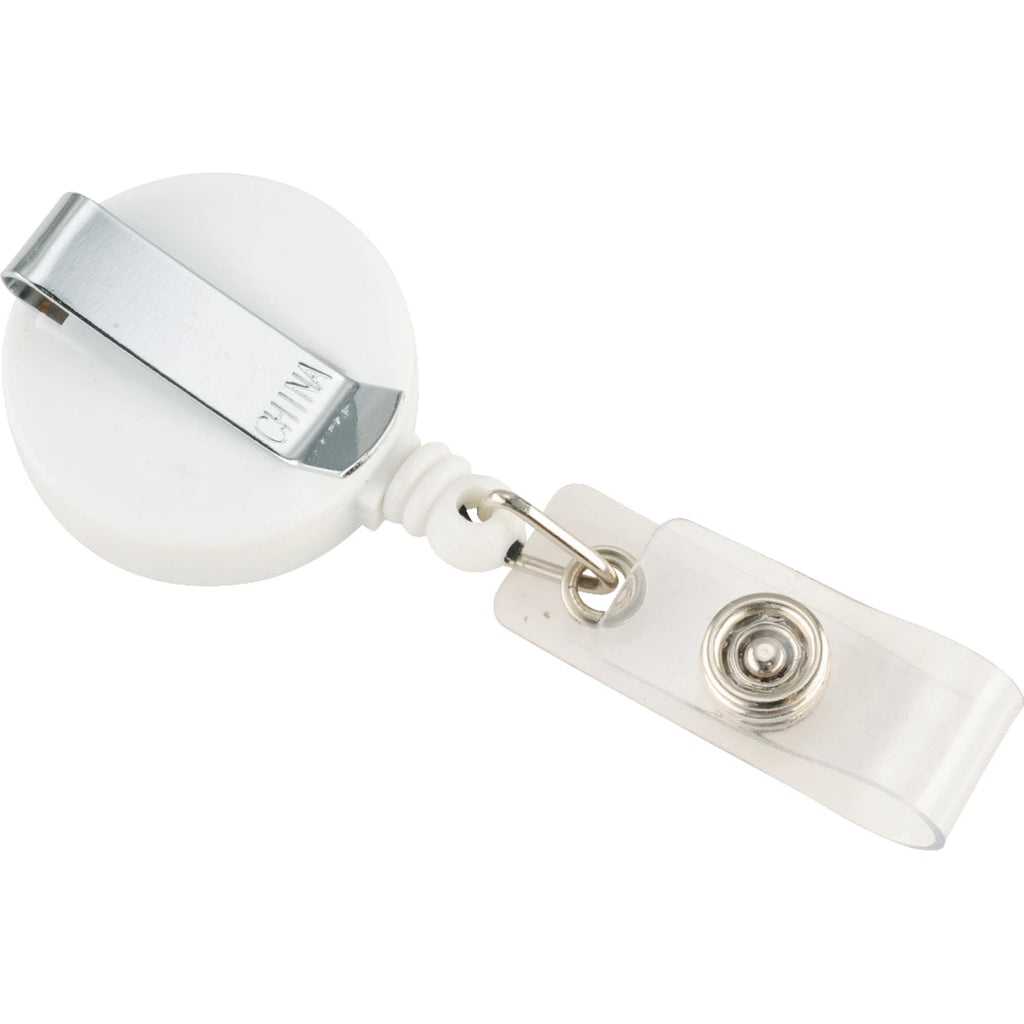 Round Retractable Badge Holder with Belt Clip Full Color - White - Back