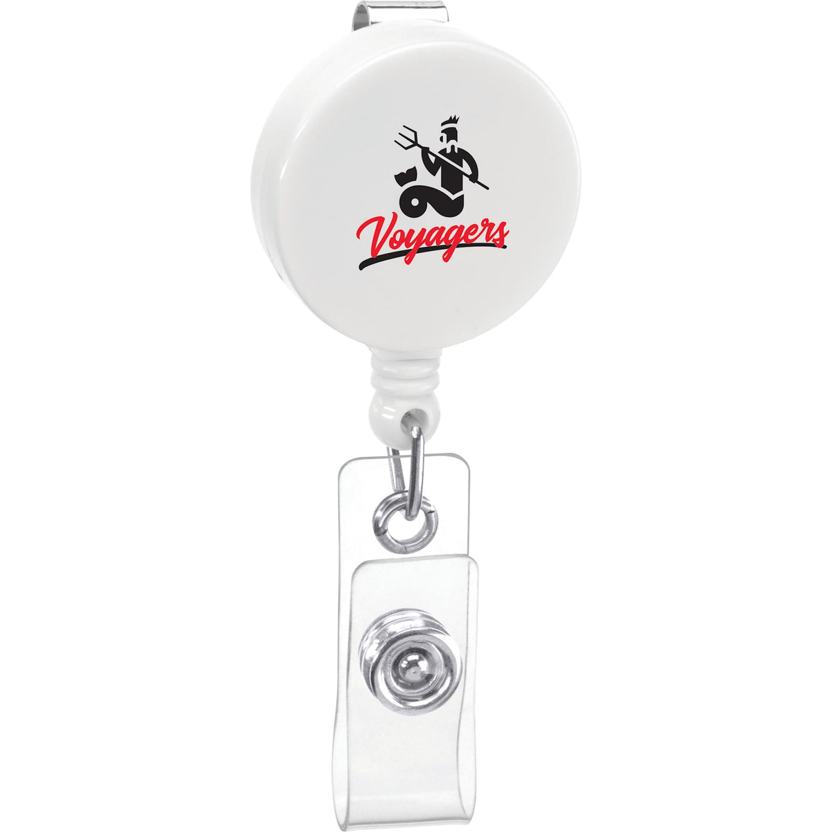Round Retractable Badge Holder with Belt Clip - White - Front