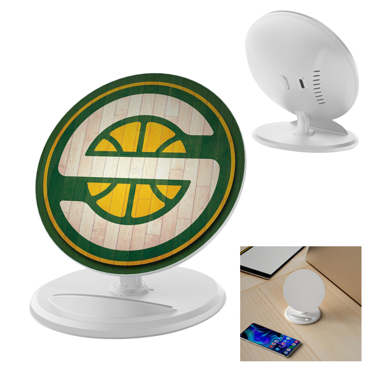 Round Wireless Charger and Stand, 10W Full Color - White - Full Color