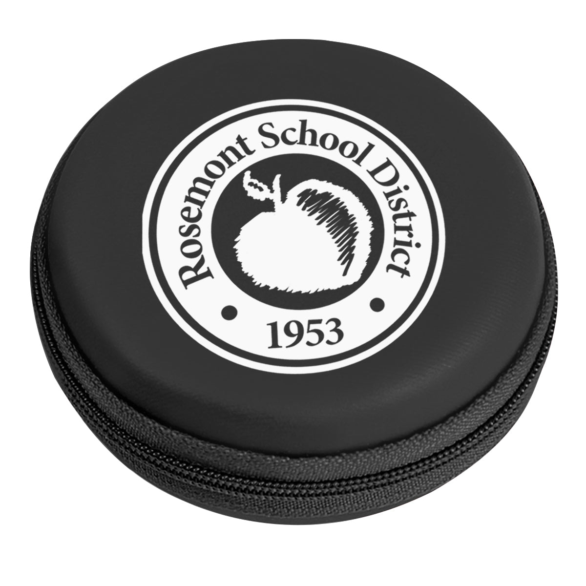 Round Zippered Travel Case for Electronics - Black - Pad Print