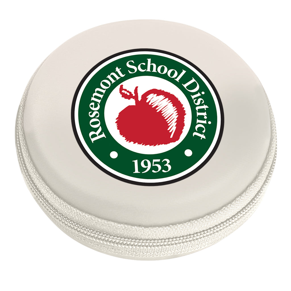 Round Zippered Travel Case for Electronics - White - Full Color