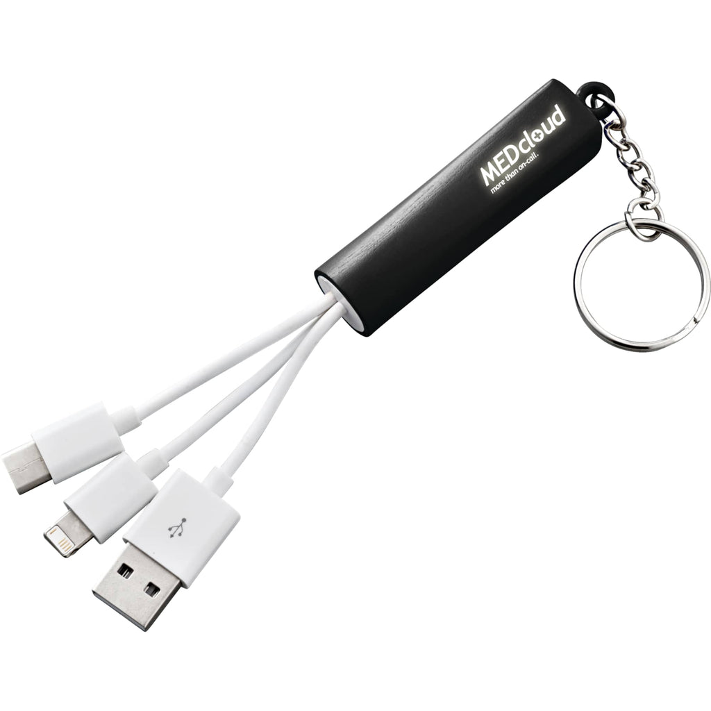 Route Light Up Logo Keychain Cable, 3-in-1 Laser Engraving - Black - Front 2