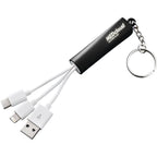 Route Light Up Logo Keychain Cable, 3-in-1 Laser Engraving - Black - Front 2