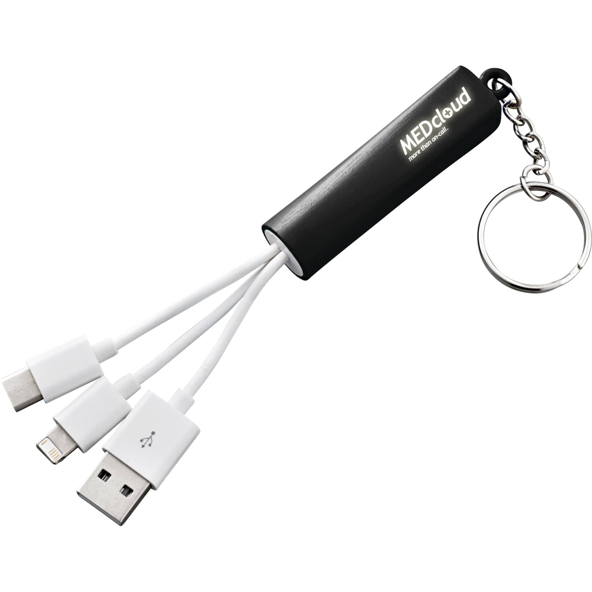 Route Light Up Logo Keychain Cable, 3-in-1 Laser Engraving - Black - Front 2
