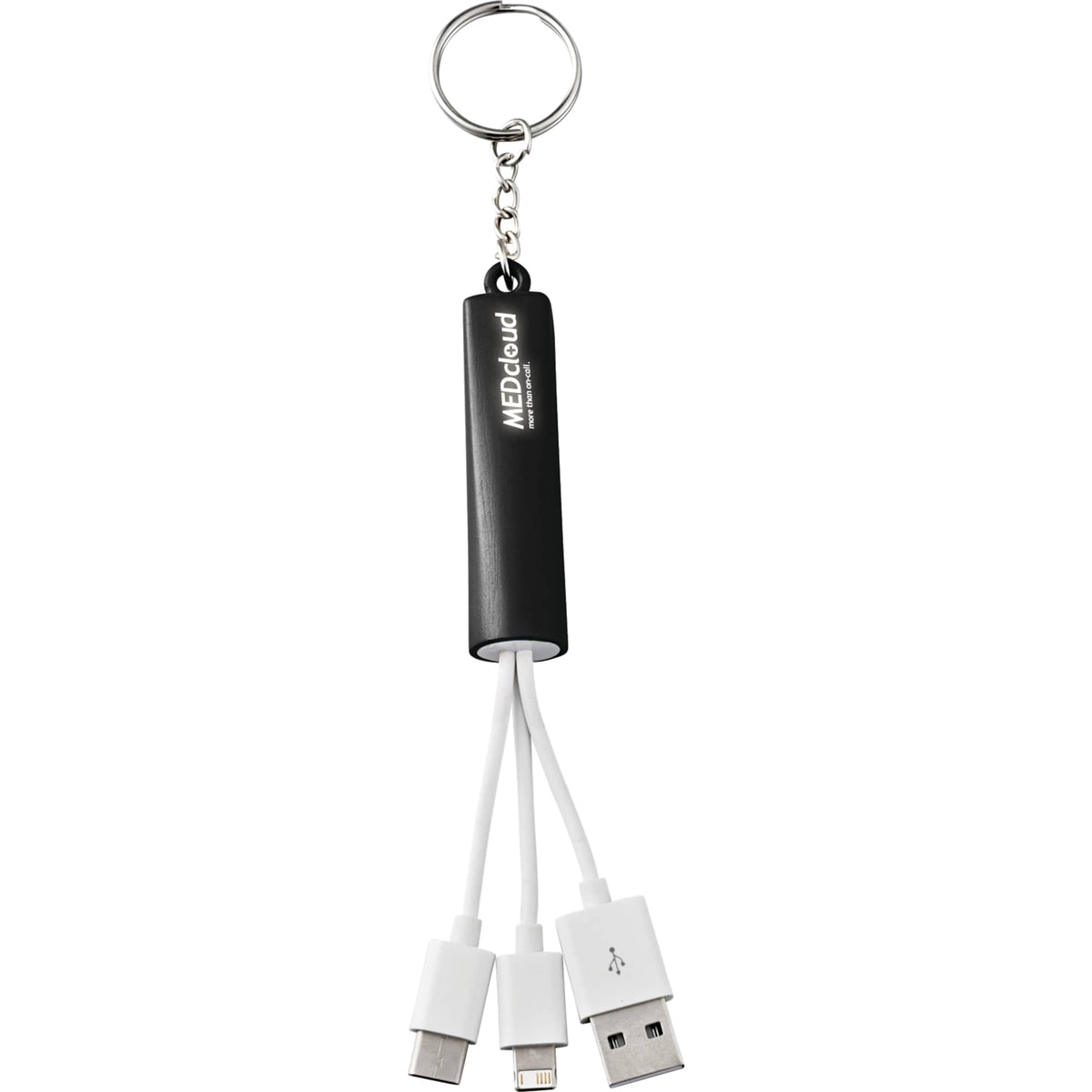 Route Light Up Logo Keychain Cable, 3-in-1 Laser Engraving - Black - Front