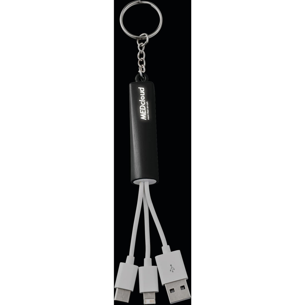 Route Light Up Logo Keychain Cable, 3-in-1 Laser Engraving - Black - Photo