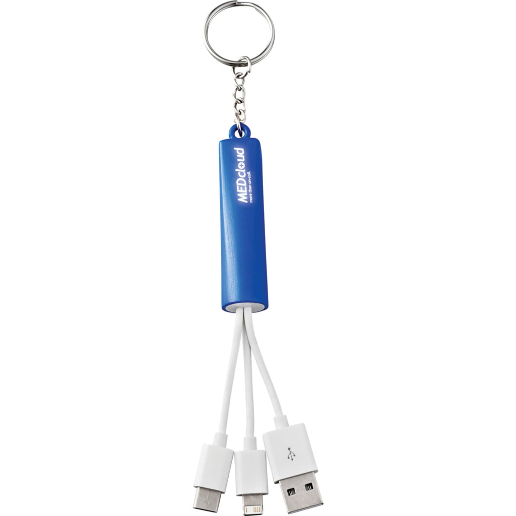 Route Light Up Logo Keychain Cable, 3-in-1 Laser Engraving - Royal - Front 2