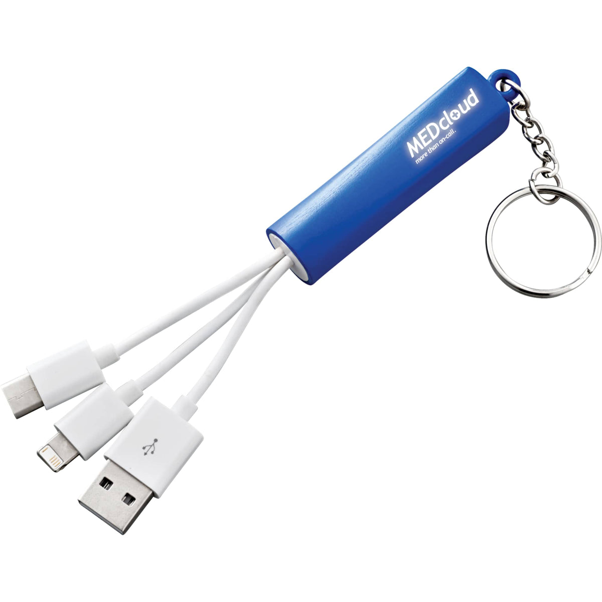 Route Light Up Logo Keychain Cable, 3-in-1 Laser Engraving - Royal - Front