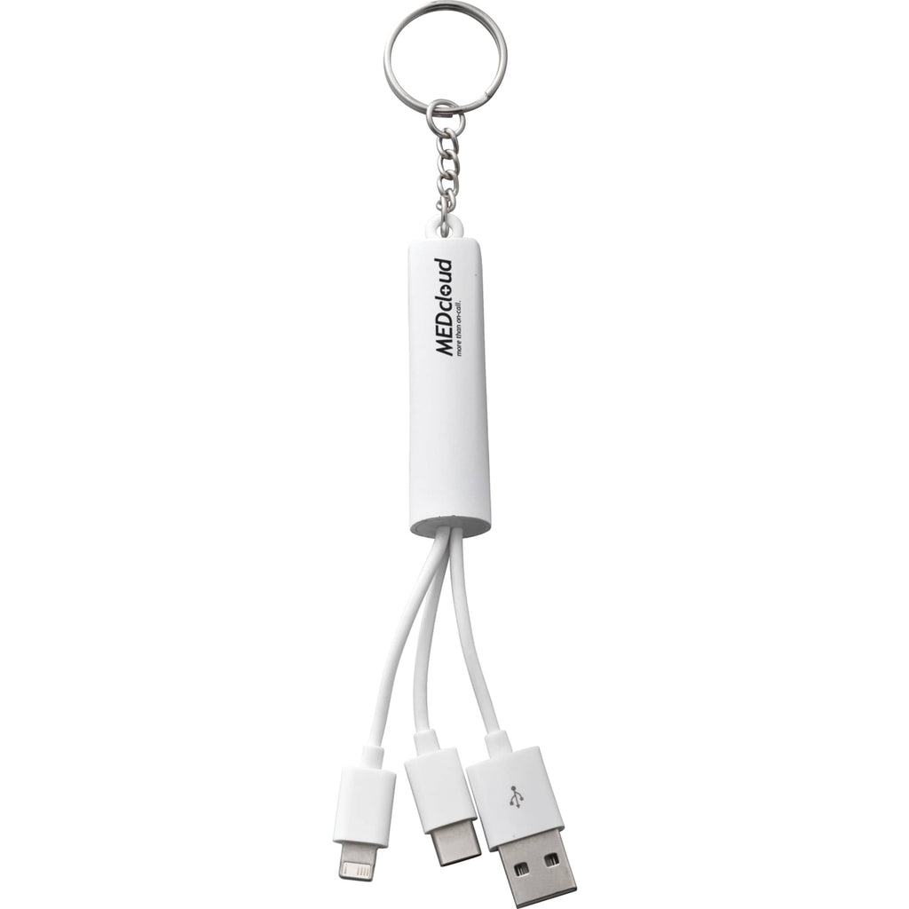 Route Light Up Logo Keychain Cable, 3-in-1 Laser Engraving - White - Front 2