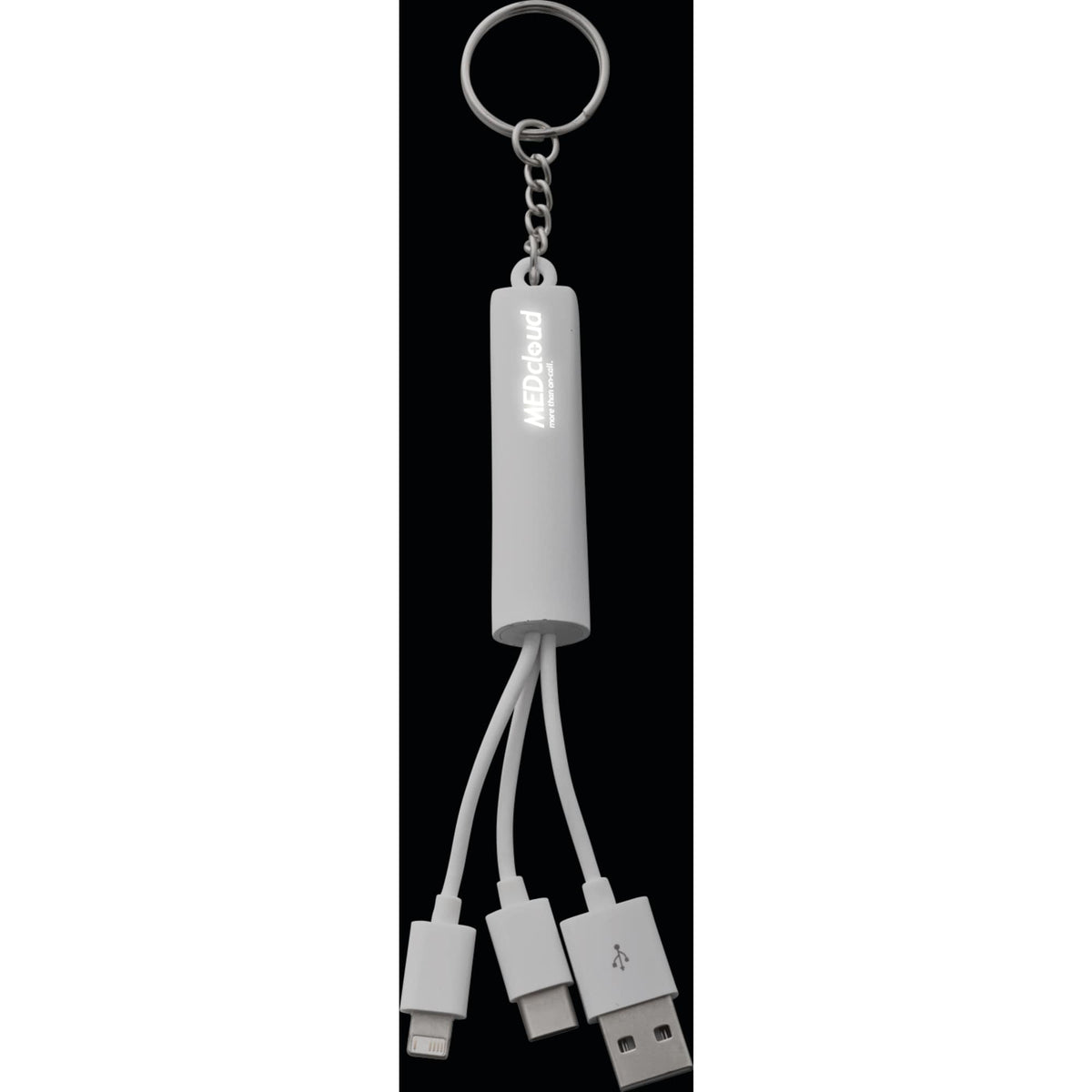 Route Light Up Logo Keychain Cable, 3-in-1 Laser Engraving - White - Front