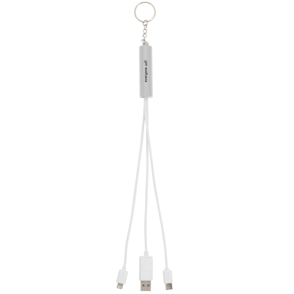 Route Light Up Logo Keychain Cable, 5-in-1 Laser Engraving - White - Front