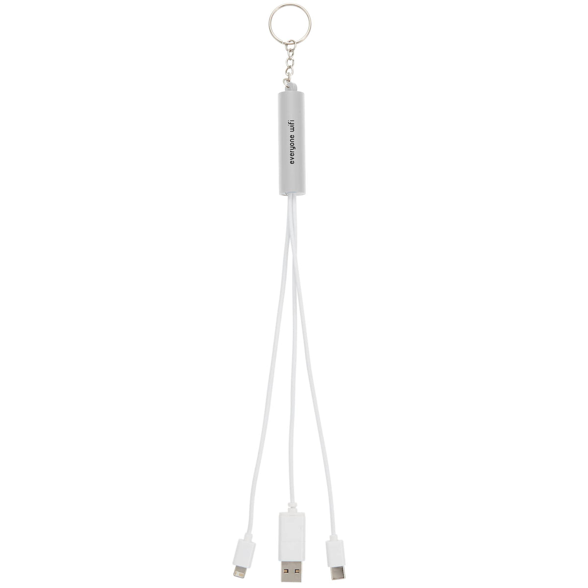 Route Light Up Logo Keychain Cable, 5-in-1 Laser Engraving - White - Front