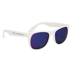 Rubberized Sunglasses, Mirrored - White with Blue - Silk Screen
