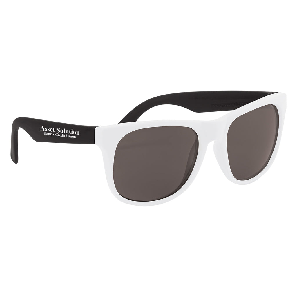 Rubberized Sunglasses, Recycled - White with Black - Silk Screen