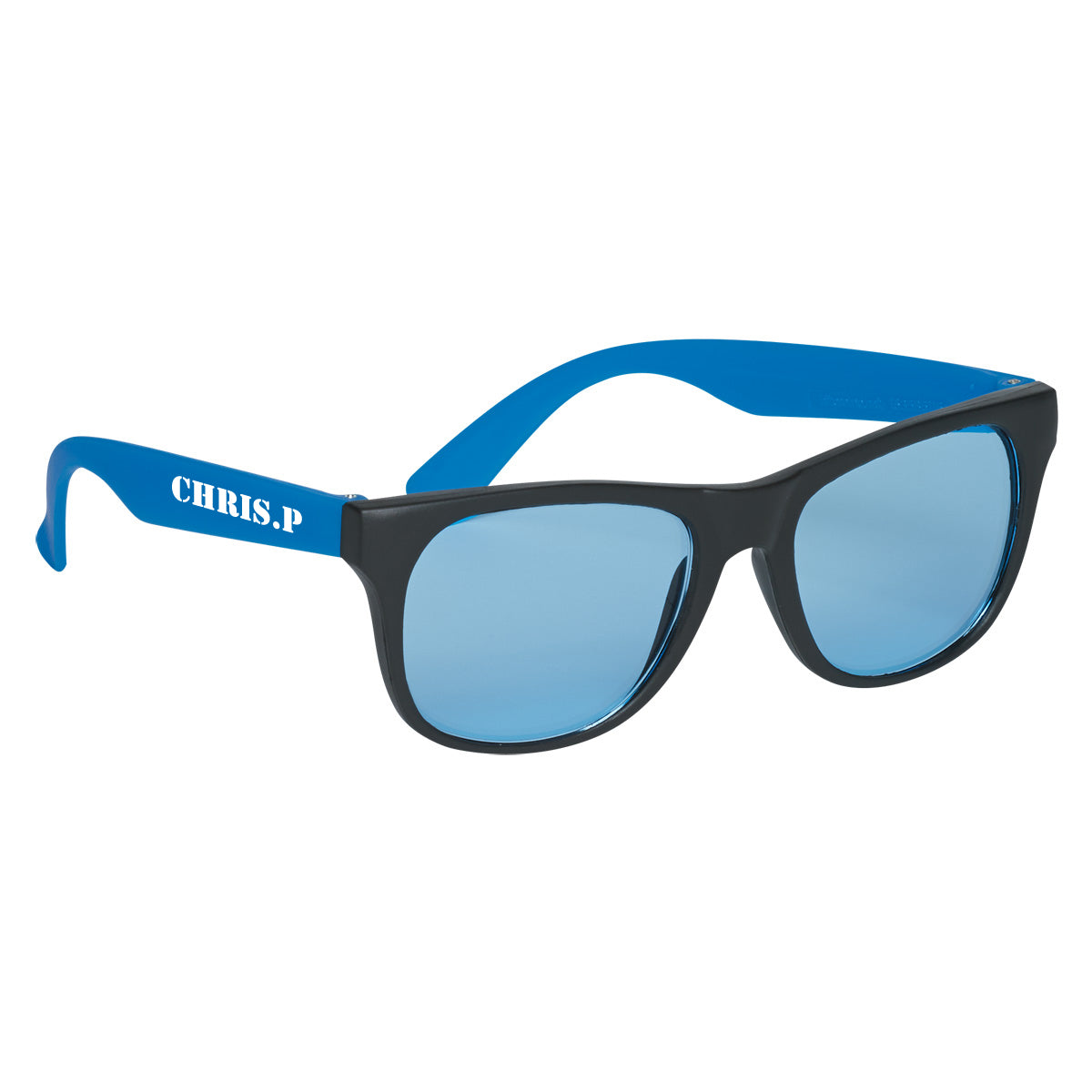 Rubberized Sunglasses with Tinted Lenses - Black with Blue - Silk Screen