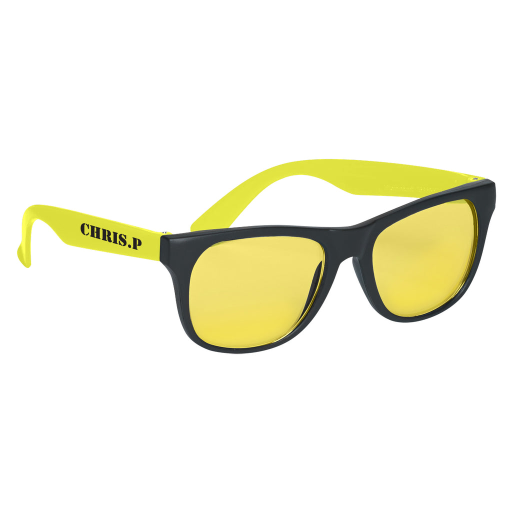 Rubberized Sunglasses with Tinted Lenses - Black With Yellow - Silk Screen