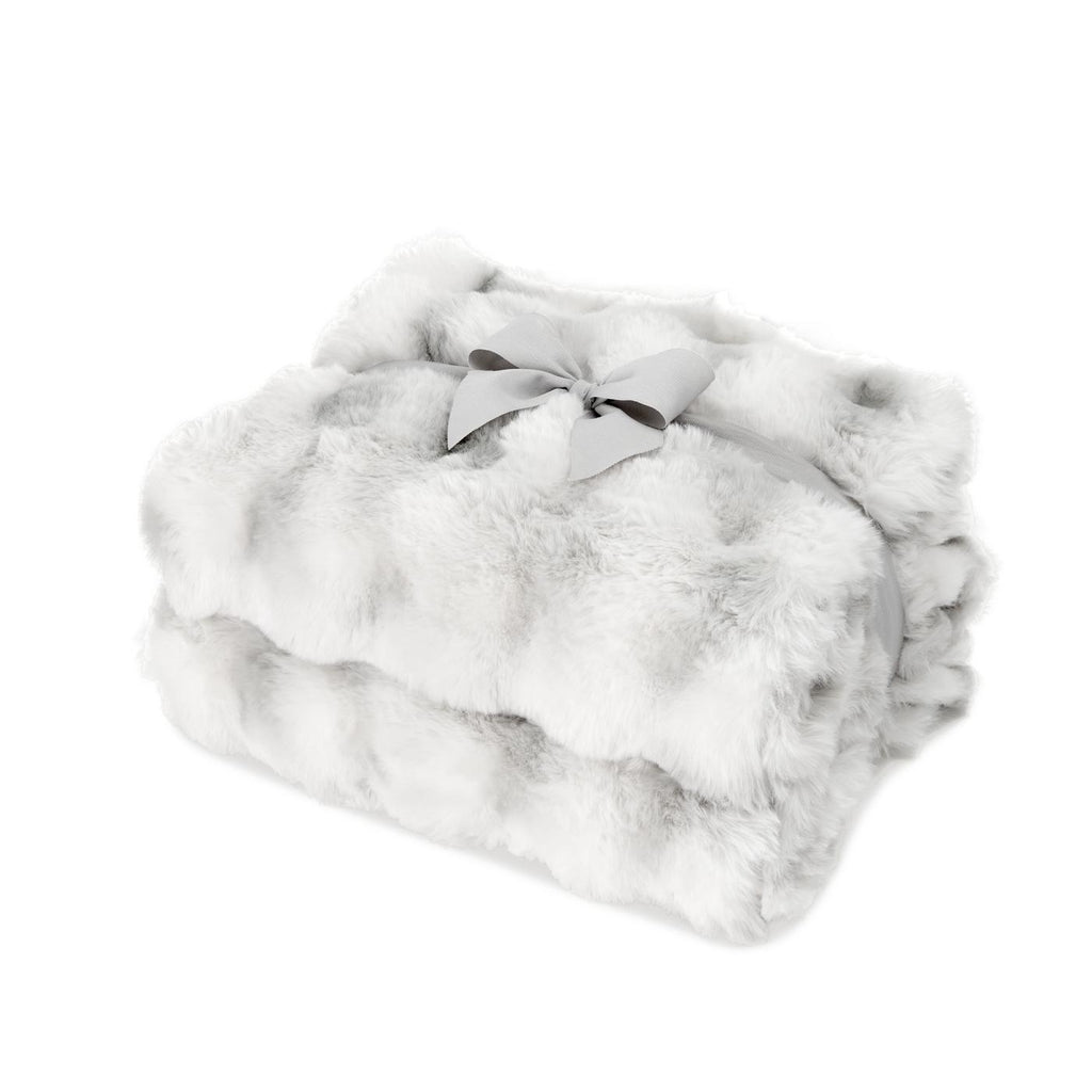 Ruched Faux Fur Blanket in Recycled Polyester, 50 x 60 Inches Embroidery - Ivory Frost - View 1