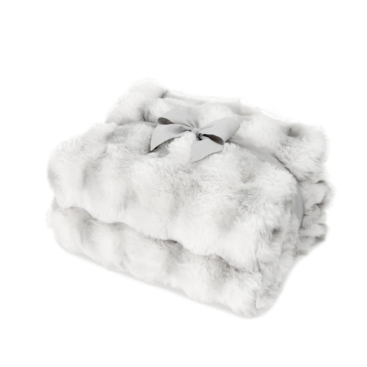 Ruched Faux Fur Blanket in Recycled Polyester, 50 x 60 Inches Embroidery - Ivory Frost - View 1