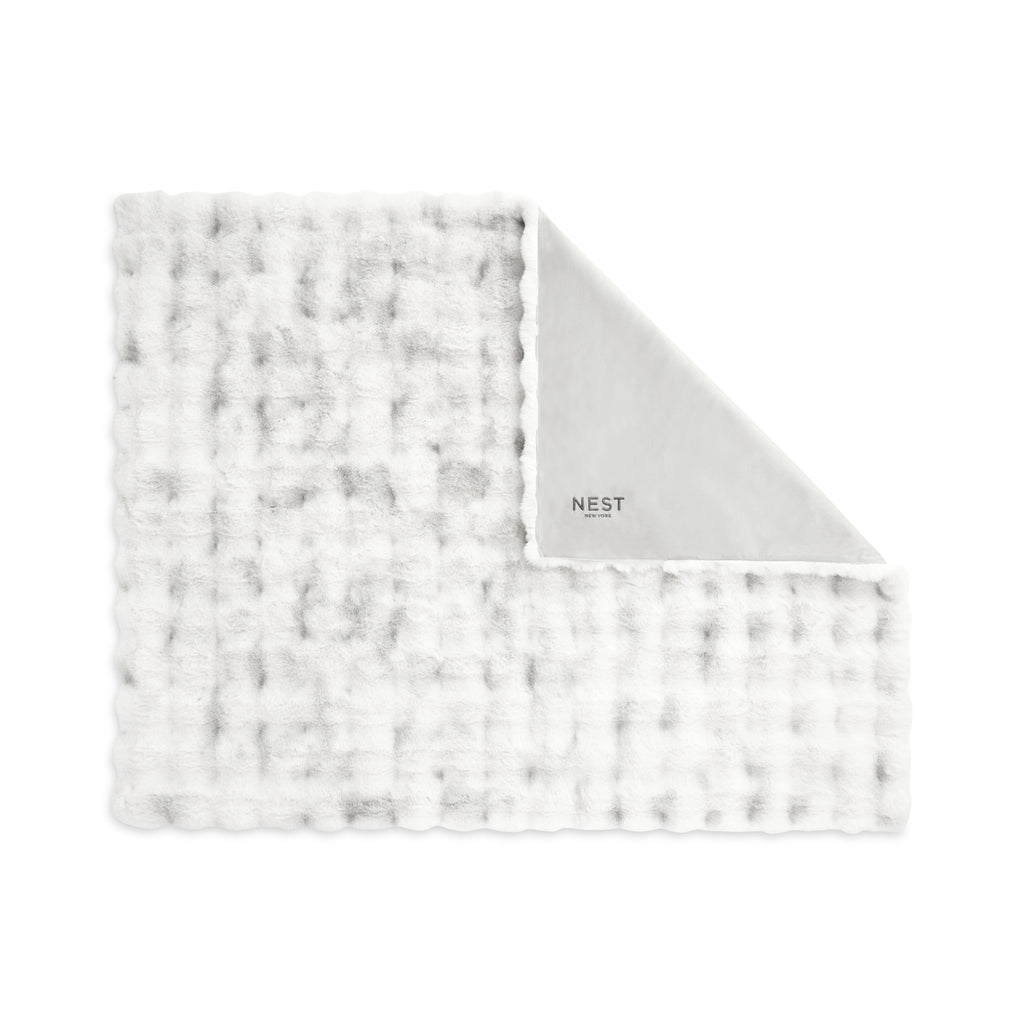 Ruched Faux Fur Blanket in Recycled Polyester, 50 x 60 Inches Embroidery - Ivory Frost - View 2