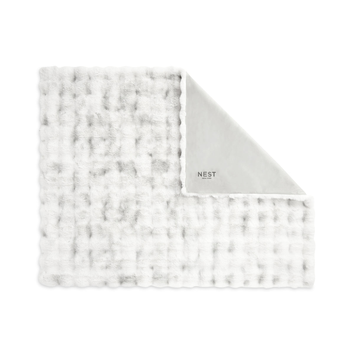 Ruched Faux Fur Blanket in Recycled Polyester, 50 x 60 Inches Embroidery - Ivory Frost - View 2