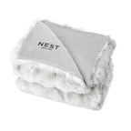 Ruched Faux Fur Blanket in Recycled Polyester, 50 x 60 Inches Embroidery - Ivory Frost - View 3
