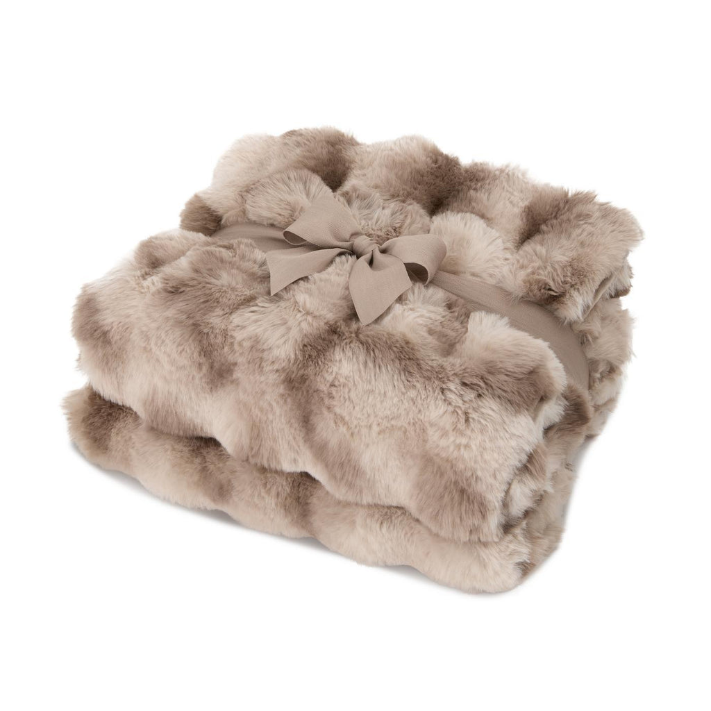 Ruched Faux Fur Blanket in Recycled Polyester, 50 x 60 Inches Embroidery - Mocha Frost - View 1