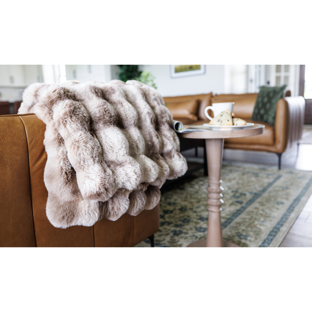 Ruched Faux Fur Blanket in Recycled Polyester, 50 x 60 Inches Embroidery - Mocha Frost - View 4