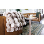 Ruched Faux Fur Blanket in Recycled Polyester, 50 x 60 Inches Embroidery - Mocha Frost - View 4