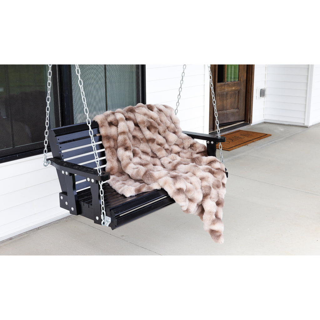 Ruched Faux Fur Blanket in Recycled Polyester, 50 x 60 Inches Embroidery - Mocha Frost - View 6