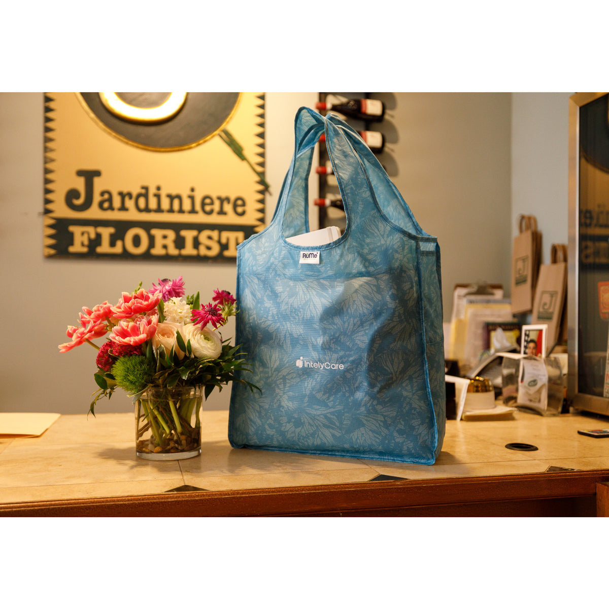 RuMe Recycled Packable Tote, Medium Transfer - Retro Blue - View 5