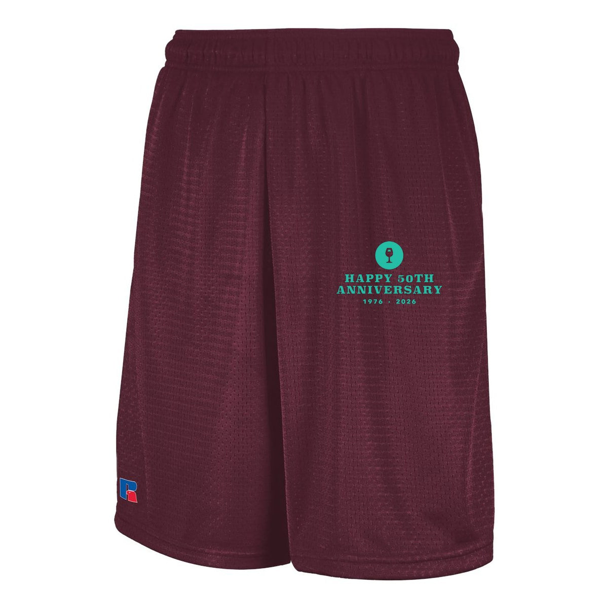 Russell Athletic Men's 9" Dri-Power® Tricot Mesh Shorts with Pockets - Maroon - Front