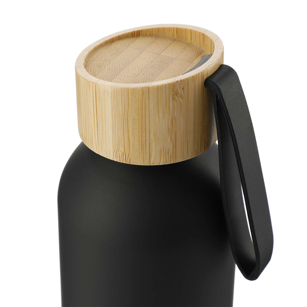 Ryze Aluminum Bottle with Bamboo Lid and Strap, 22 oz - Black - Front 2