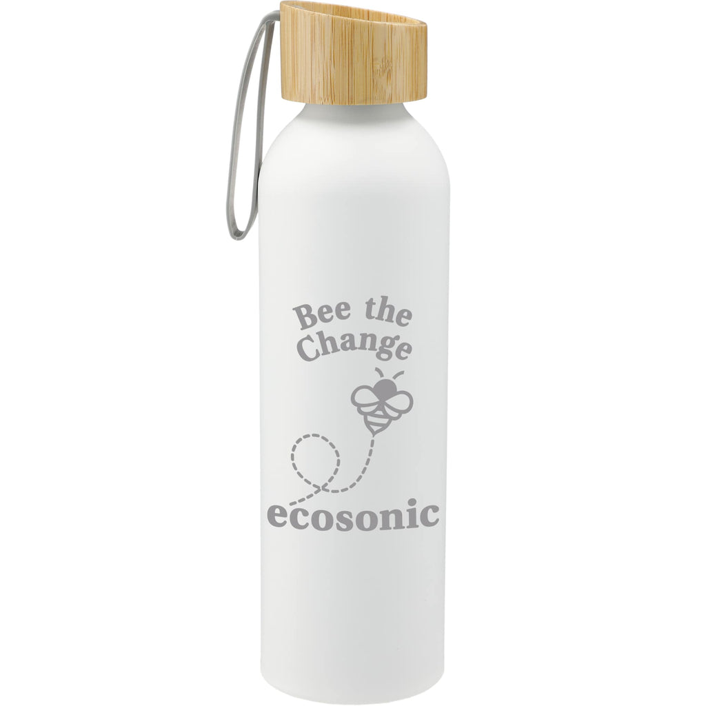 Ryze Aluminum Bottle with Bamboo Lid and Strap, 22 oz Full Color - White - Front
