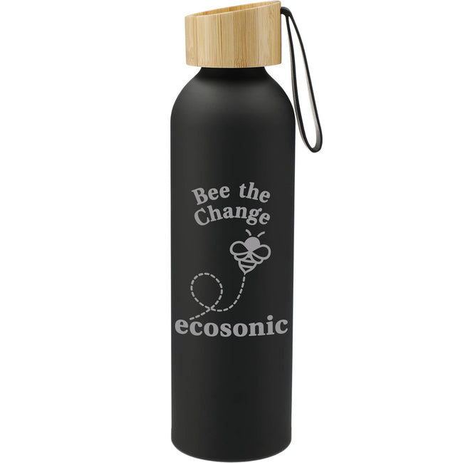 Ryze Aluminum Bottle with Bamboo Lid and Strap, 22 oz Laser Engraving