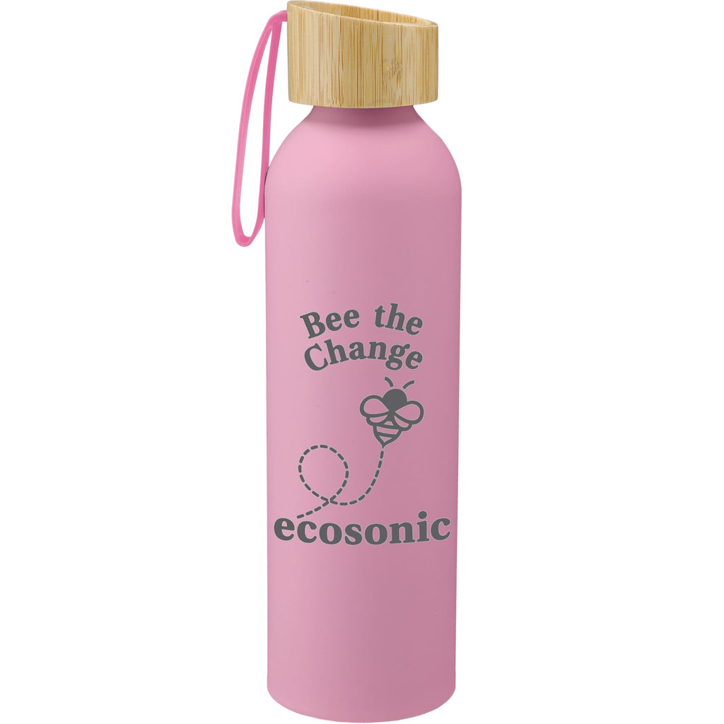 Ryze Aluminum Bottle with Bamboo Lid and Strap, 22 oz Laser Engraving - Pink - Front