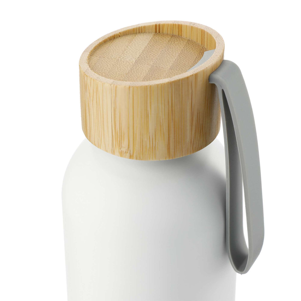 Ryze Aluminum Bottle with Bamboo Lid and Strap, 22 oz Laser Engraving - White - Front 2