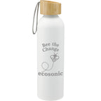 Ryze Aluminum Bottle with Bamboo Lid and Strap, 22 oz Laser Engraving - White - Front