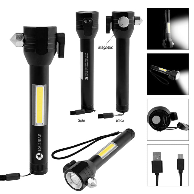 Safety Tool with Rechargeable COB Flashlight