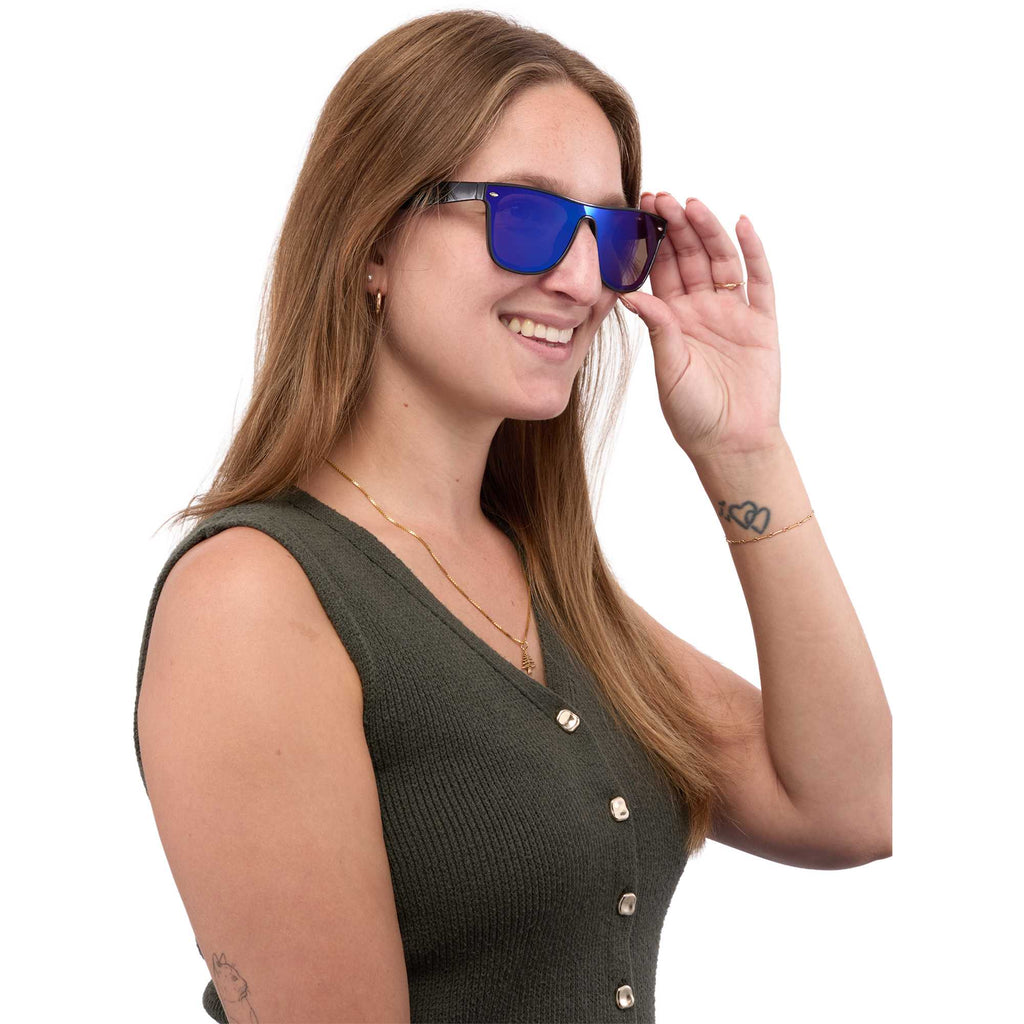 Samson Single Lens Sunglasses with Blue Tint - Black - On Model