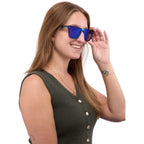 Samson Single Lens Sunglasses with Blue Tint - Black - On Model