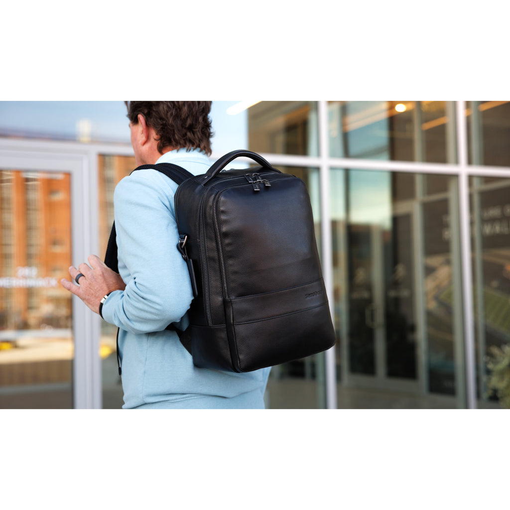 Samsonite Pebbled Leather Laptop Backpack, 16 Inch Debossing - Black - View 9