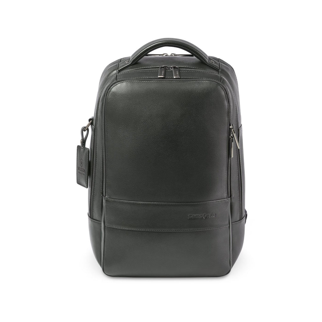 Samsonite Pebbled Leather Laptop Backpack, 16 Inch Embroidery - Black - View 1