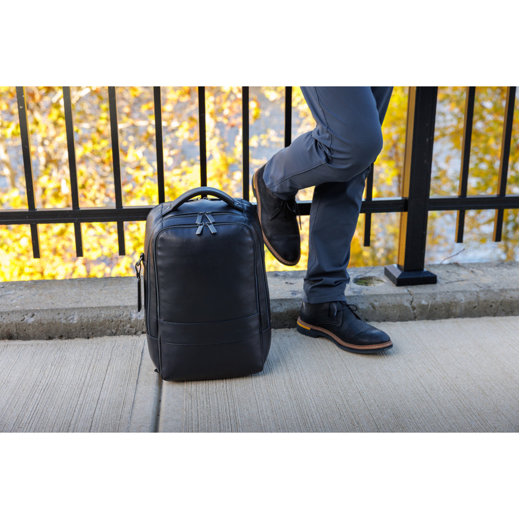 Samsonite Pebbled Leather Laptop Backpack, 16 Inch Embroidery - Black - View 11