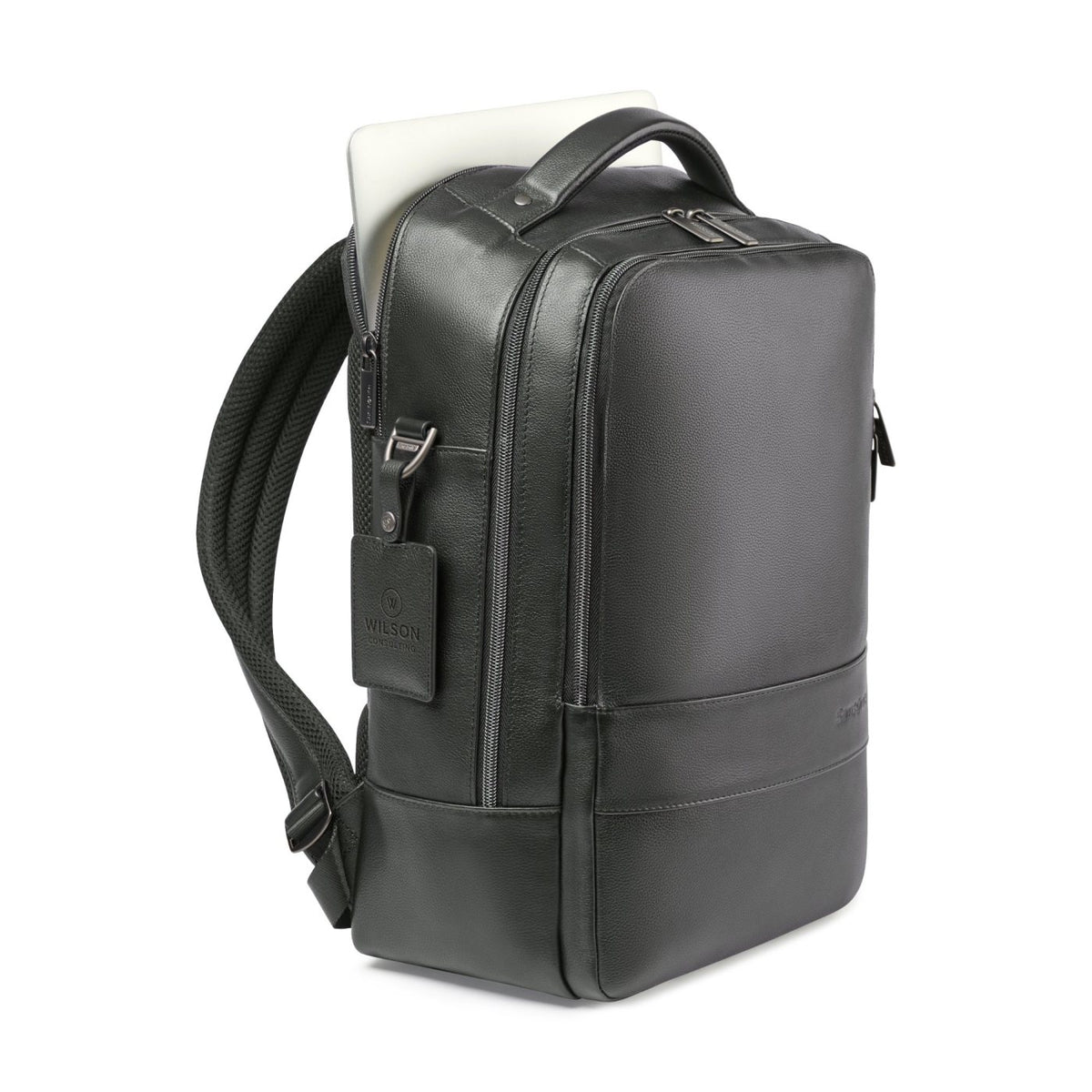 Samsonite Pebbled Leather Laptop Backpack, 16 Inch Embroidery - Black - View 4